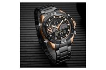 NaviForce NF9146 Double Time Digital Analog Stainless Steel Watch – RoseGold/Black