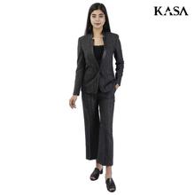 KASA Black Mixed Cotton Blazer/Pant Set For Women