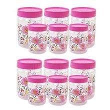 Aafno Pasal Navisha  Ski Printed Easy Pet Jars 500ml (6 Pcs) & 1100ml (6 Pcs) - Pink (Buy One Get One)