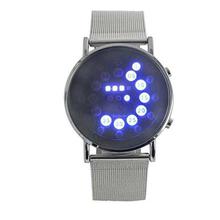 Sport Men Led Digital Stainless Steel Blue Circle Wrist Watch