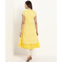 Women Printed Cotton Blend Flared Kurta  (Yellow)