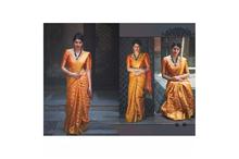 Printed Saree With Blouse Piece For Women-Orange