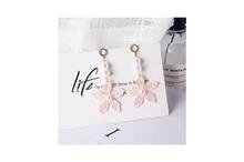 Lace Blush Pink Flower Pearl Drop Earrings