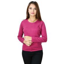 100% Wool Solid V-Neck Sweater- Dark Pink