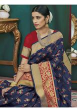 Stylee Lifestyle Navy Blue Banarasi Silk Jacquard Saree - 2287