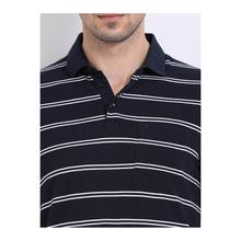 Indian Terrain Striped Regular Fit Polo T-shirts – Navy Blue