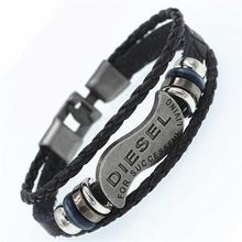 DGW Multilayer DIESEL Bracelet Men Casual Fashion Braided Leather Bracelets For Women Wood Bead Bracelet Punk Rock Men Jewelry