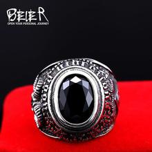 BEIER Stainless steel Cool Unique Black Stone Ring