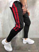 Black / Red Strip Buttoned Lace-Up Men's Casual Sports Pants