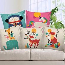 KAAPA Set of 5 Kids Animal Cartoon  Jute Cushion Covers 16 x 16 inch