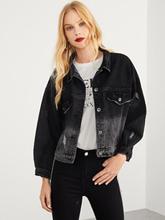 Drop Shoulder Letter Pattern Denim Jacket