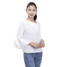 White wrinkled Tops With Bell Sleeves For Women