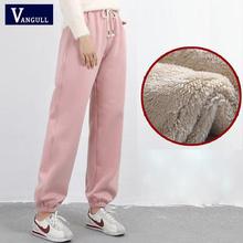 Vangull Velvet Women Pants Solid Elastic Waist Thick Harem