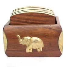 Wooden Carved Elephant Coaster With Six Cup Holder