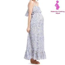 White/Grey Printed Maternity Maxi Dress For Women