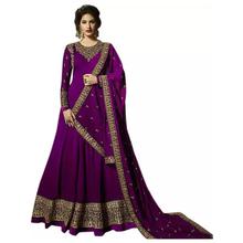 Newepasal Georgette Embroidered, Self Design Semi-stitched Gown & Salwar Material (Semi Stitched)-Purple