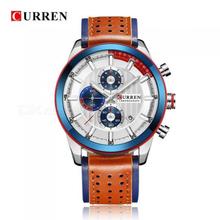 CURREN Red/Brown Leather Strap Chronograph Watch For Men - 8292
