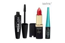 Technic Combo Of 3 Technic Mascara, Technic Liquid Liner & L'Oreal Liya Lipstick