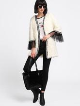 Contrast Mesh Cuff Faux Fur Teddy Coat