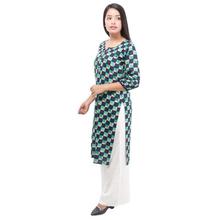 Green/Navy Checkered Front Buttoned Designed Kurti For Women