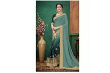 Embroidered Saree With Unstitched Blouse For Women-Sage Green