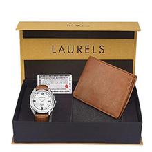 Laurels Analogue White Dial Men's Watch & Wallet Combo -