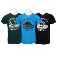 Pack Of 3 Half Sleeve Printed 100% Cotton T-Shirt For Men-Green/Light Blue/Black