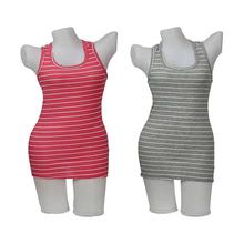 Pack of 2 Cotton Striped Tank Tops For Women-Grey/Peach