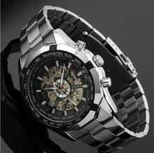 FashionieStore Men's wristwatch Skeleton Automatic Watches For Men Silver Stainless Steel Wrist Watch