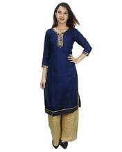 Navy Blue/Beige Bordered Laced Kurti With Palazzo For Women