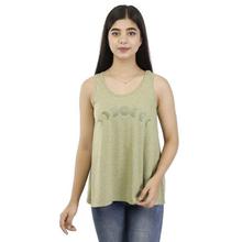 Green Plain Sleeveless Top For Women