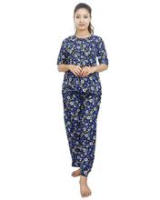 Blue/Black Cotton Printed Pajama Set For Women