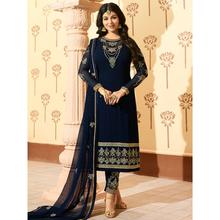 Stylee Lifestyle Navy Blue Georgette Embroidered Dress Material - 1873