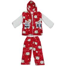 Red Teddy Printed Woolen 2 Piece Set For Babies