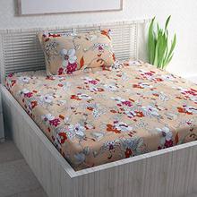 Divine Casa Sense 104 TC Cotton BedSheet with 1 Pillow Cover - Floral, Red and Yellow