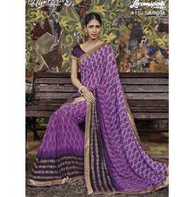 Floral Purple Printed Georgette Fancy Saree with Blouse for Women