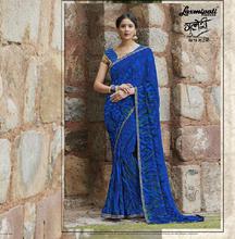 Women's Blue Georgette Floral Printed Saree with Blouse