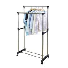 Double Rolling Rail Adjustable Portable Clothes Garment Rack Hanger