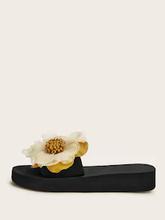 Floral Applique Open Toe Sliders