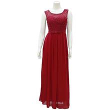 Red Pearl Embellished Bowed Party Gown For Women