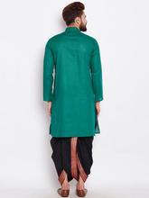 SOJANYA Men Green & Black Solid Kurta with Dhoti Pants