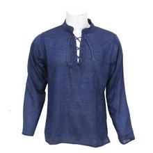 Navy Blue Front Laced Kurta Shirt For Men