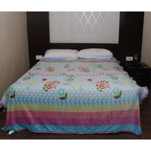 Blue Floral Print Double Bed Thin Fleece Blanket