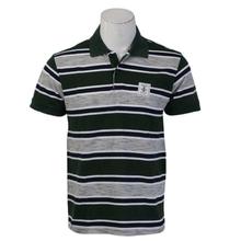 Dark Green/Grey Striped Polo Neck T-Shirt For Men