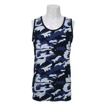 Blue/Black Combat Printed Cotton Tank Top For Men