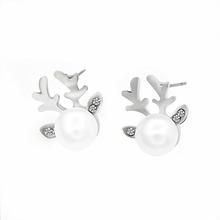 White Faux Pearl Stud Antlers Designed Earrings For Women