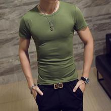 Summer Men's Solid T-shirt Cotton O-neck Short Sleeved T