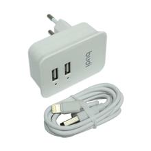 Budi M8J053E Dual USB Home Wall Charger With Lightning Cable For iPhone - White