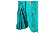 Embroidered Saree With Unstitched Blouse For Women-Blue