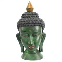 Green Decorative Wooden Carved Buddha Head Statue-377